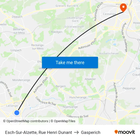 Esch-Sur-Alzette, Rue Henri Dunant to Gasperich map