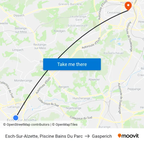 Esch-Sur-Alzette, Piscine Bains Du Parc to Gasperich map