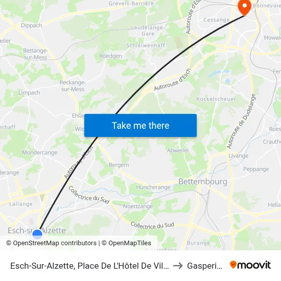 Esch-Sur-Alzette, Place De L'Hôtel De Ville to Gasperich map