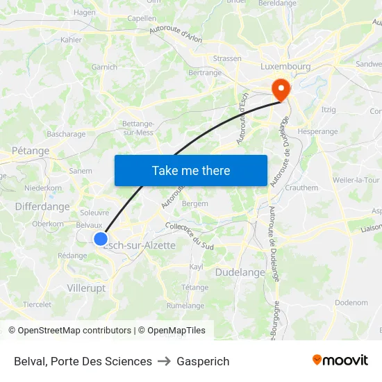 Belval, Porte Des Sciences to Gasperich map