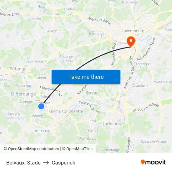 Belvaux, Stade to Gasperich map