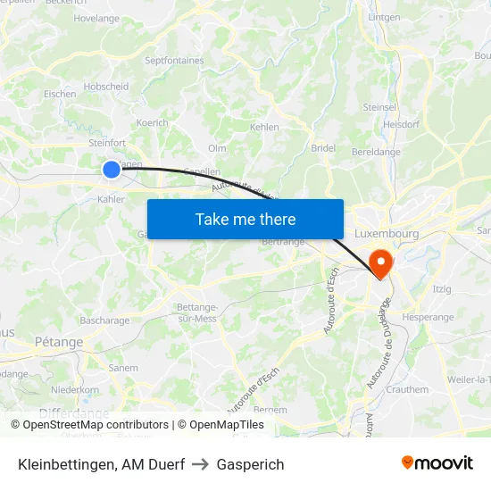 Kleinbettingen, AM Duerf to Gasperich map