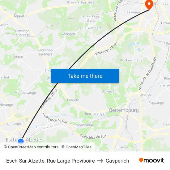 Esch-Sur-Alzette, Rue Large Provisoire to Gasperich map