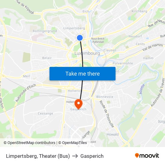 Limpertsberg, Theater (Bus) to Gasperich map