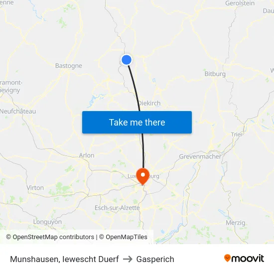 Munshausen, Iewescht Duerf to Gasperich map