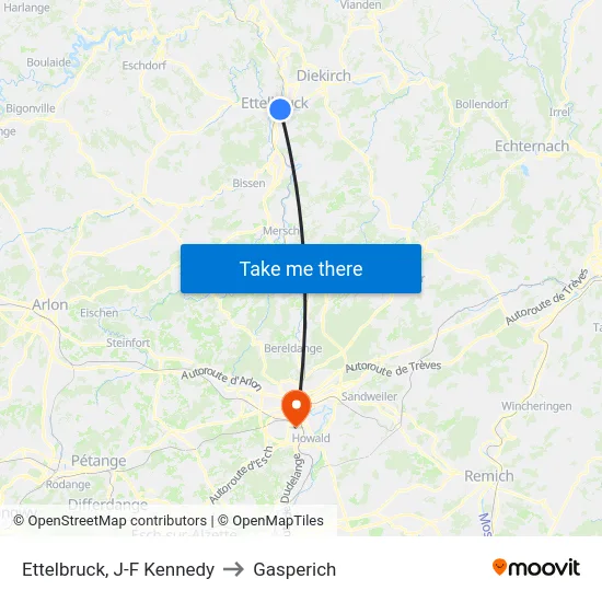 Ettelbruck, J-F Kennedy to Gasperich map