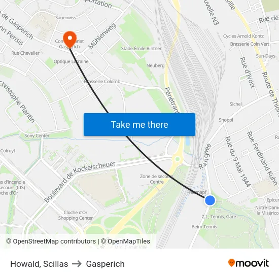Howald, Scillas to Gasperich map