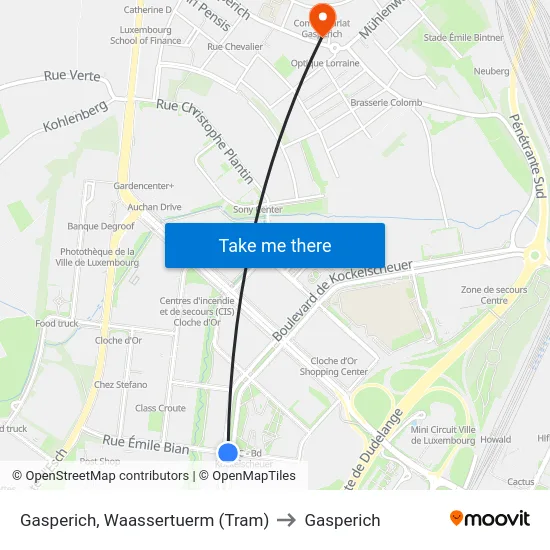 Gasperich, Waassertuerm (Tram) to Gasperich map