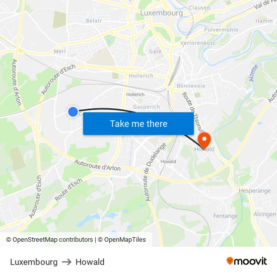 Luxembourg to Howald map