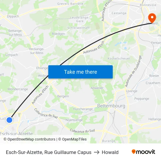 Esch-Sur-Alzette, Rue Guillaume Capus to Howald map