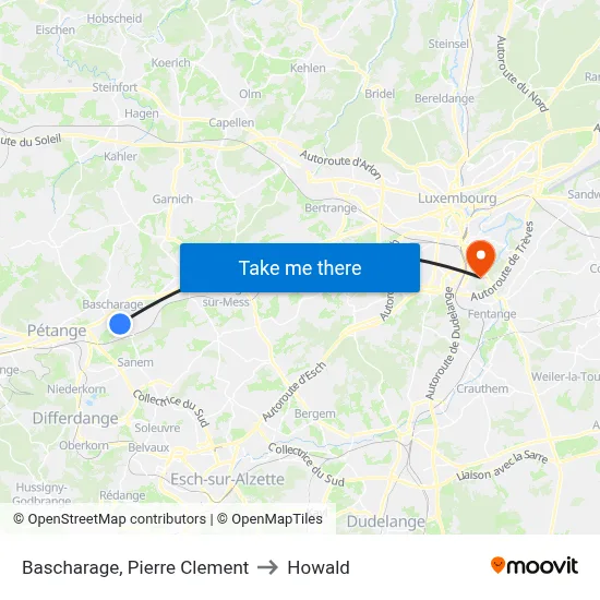 Bascharage, Pierre Clement to Howald map