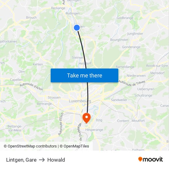 Lintgen, Gare to Howald map