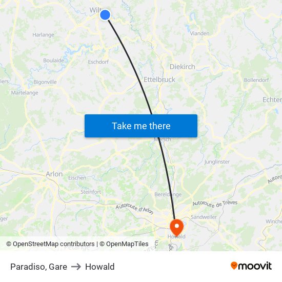 Paradiso, Gare to Howald map