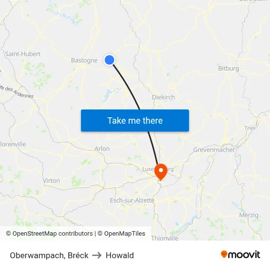Oberwampach, Bréck to Howald map