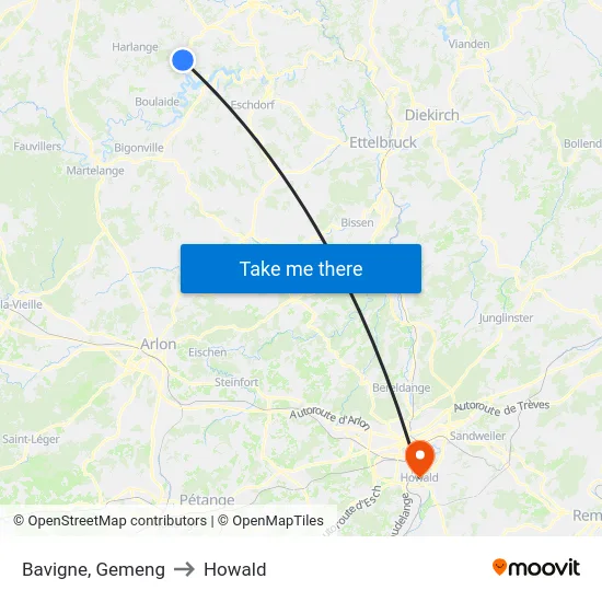Bavigne, Gemeng to Howald map