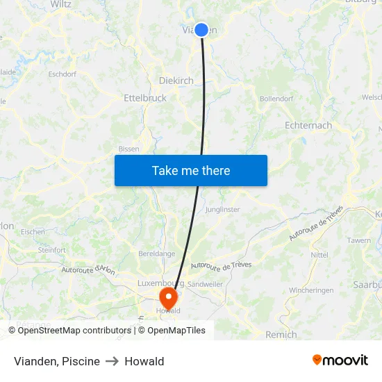 Vianden, Piscine to Howald map