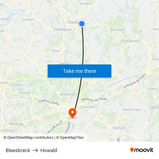 Bleesbréck to Howald map