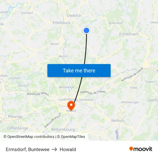 Ermsdorf, Buntewee to Howald map