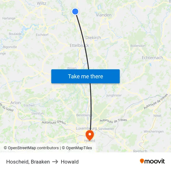 Hoscheid, Braaken to Howald map