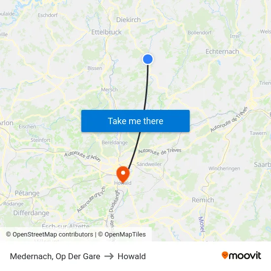 Medernach, Op Der Gare to Howald map
