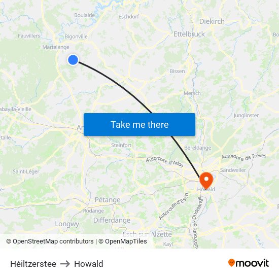 Héiltzerstee to Howald map