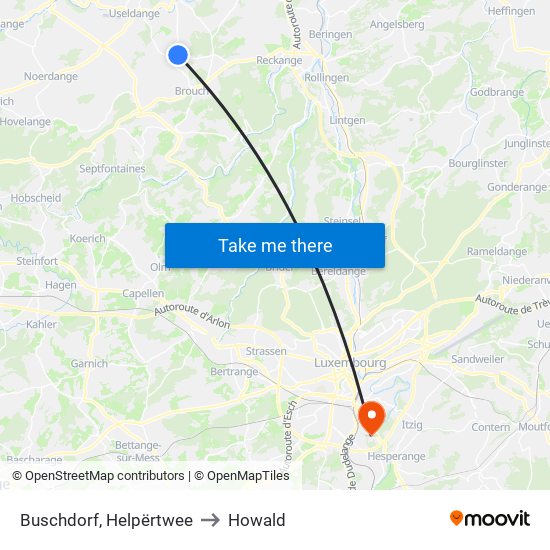 Buschdorf, Helpërtwee to Howald map