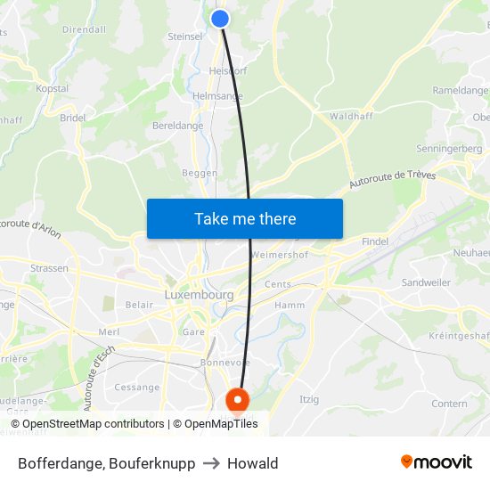 Bofferdange, Bouferknupp to Howald map