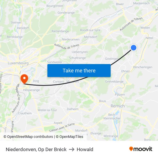 Niederdonven, Op Der Bréck to Howald map