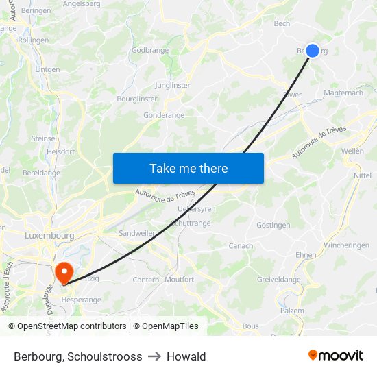 Berbourg, Schoulstrooss to Howald map