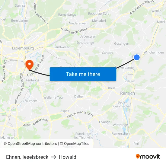 Ehnen, Ieselsbreck to Howald map