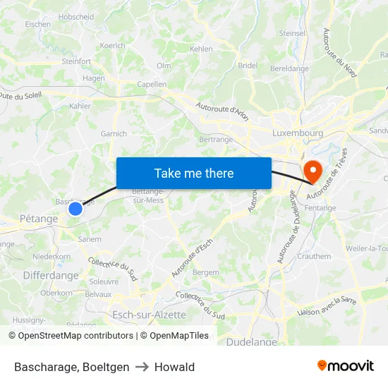Bascharage, Boeltgen to Howald map