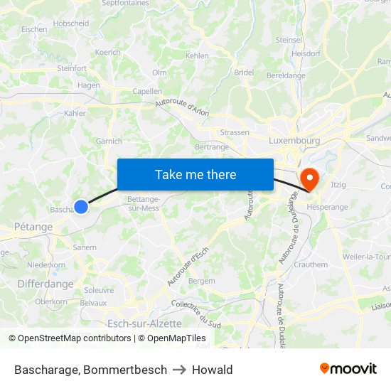 Bascharage, Bommertbesch to Howald map