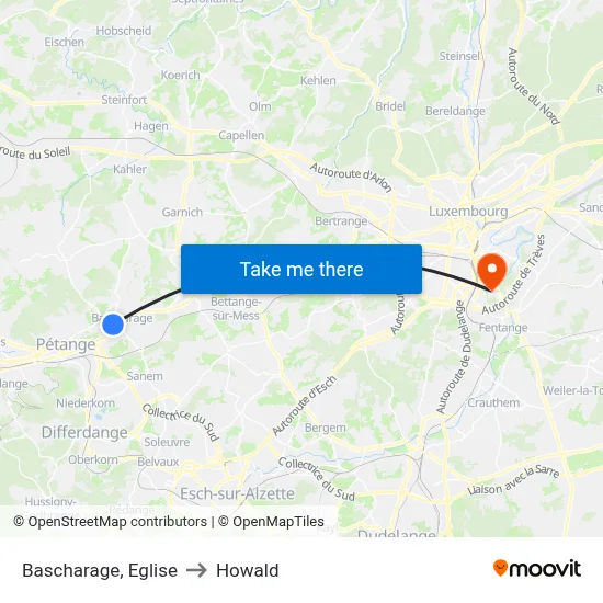 Bascharage, Eglise to Howald map