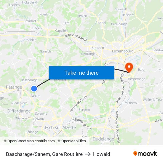 Bascharage/Sanem, Gare Routière to Howald map