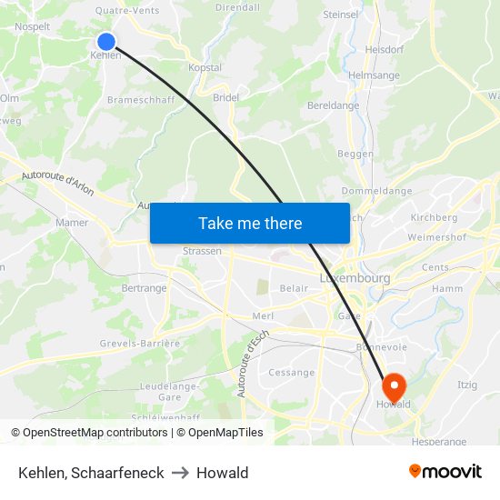 Kehlen, Schaarfeneck to Howald map