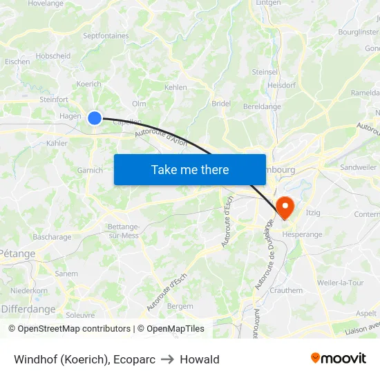 Windhof (Koerich), Ecoparc to Howald map