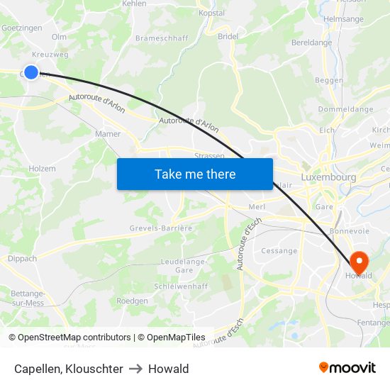 Capellen, Klouschter to Howald map