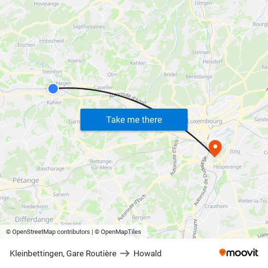 Kleinbettingen, Gare Routière to Howald map