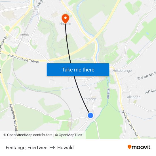 Fentange, Fuertwee to Howald map