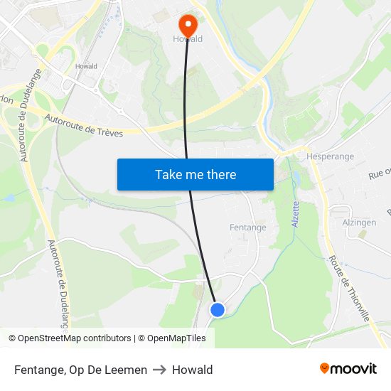 Fentange, Op De Leemen to Howald map