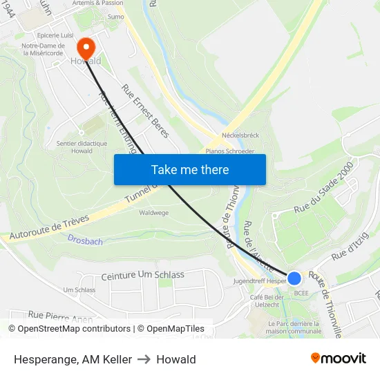 Hesperange, AM Keller to Howald map