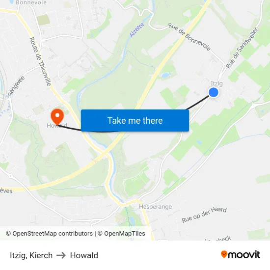 Itzig, Kierch to Howald map