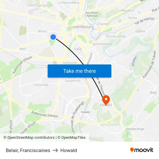 Belair, Franciscaines to Howald map