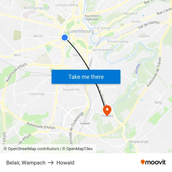 Belair, Wampach to Howald map