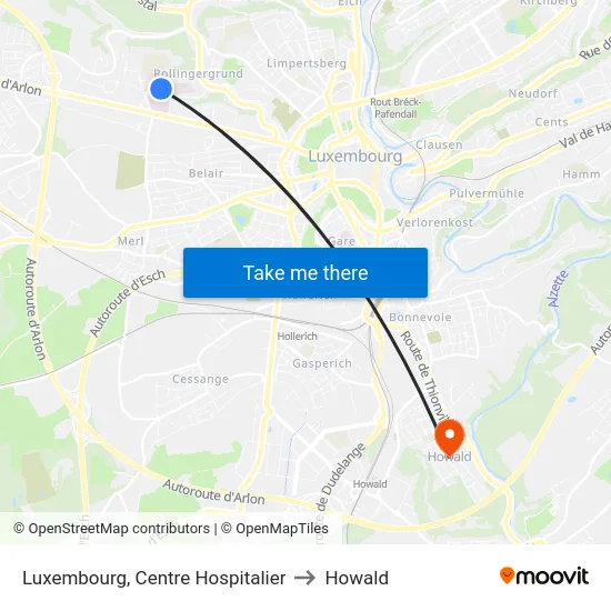 Luxembourg, Centre Hospitalier to Howald map