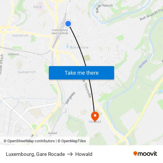 Luxembourg, Gare Rocade to Howald map