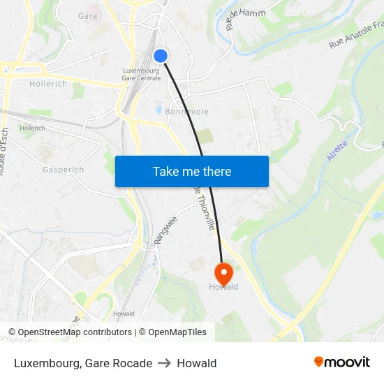 Luxembourg, Gare Rocade to Howald map