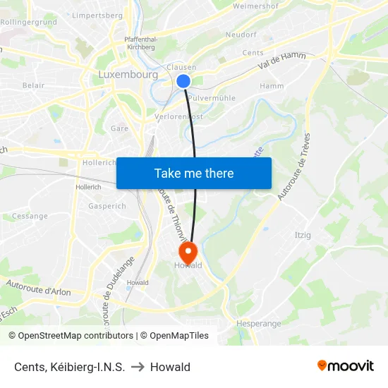 Cents, Kéibierg-I.N.S. to Howald map