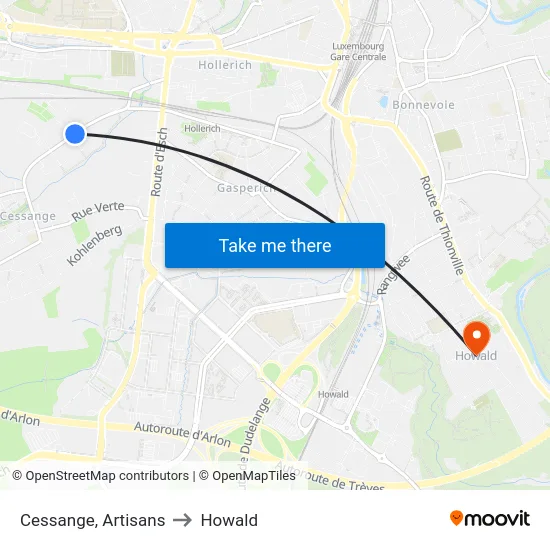 Cessange, Artisans to Howald map