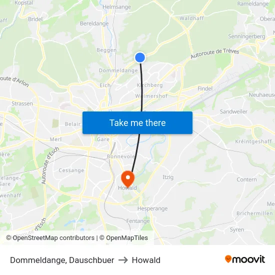 Dommeldange, Dauschbuer to Howald map